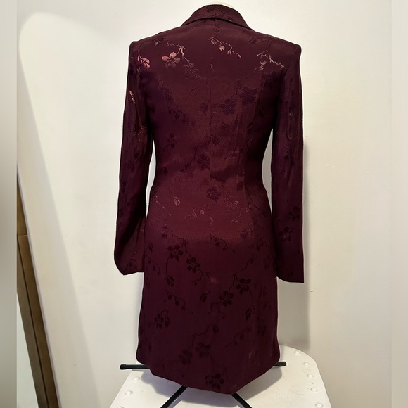 Gorgeous Dark Academia Plum Floral Jacquard Satin Boho Steampunk Coat Jacket S M - Picture 13 of 14